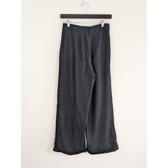 Free People Women's Lyla Linen Trouser Pants Black 0 Wide Leg Pleat High Rise - Picture 8 of 8